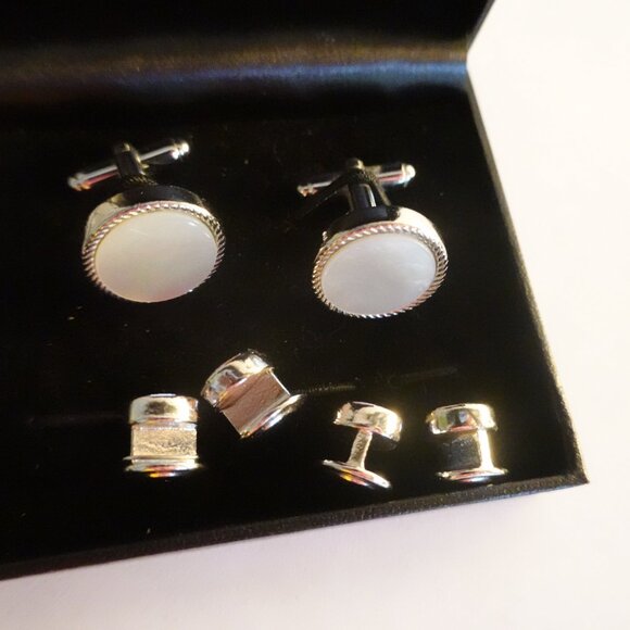 Mother of Pearl Tuxedo Cufflinks and Shirt Studs - Picture 2 of 3
